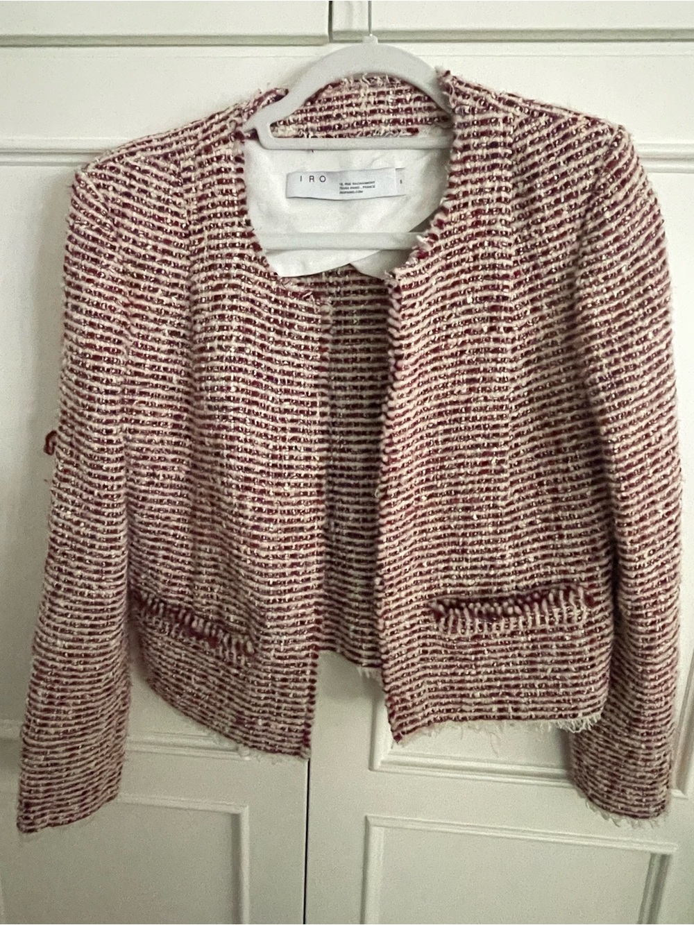 IRO red & Cream Tweed Jacket for Women frayed size 38